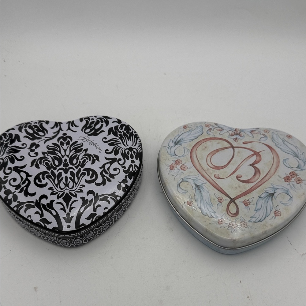 2 Brighton Heart-Shaped Decorative jewelry tins 5.5”